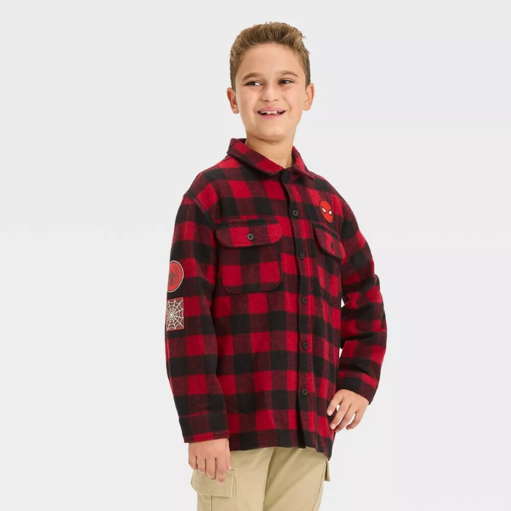 Boys' Marvel Spider-Man Flannel Shacket - Wine Red